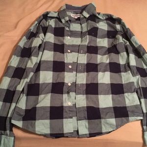 Men’s medium button-down blue plaid dress shirt